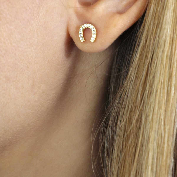 Gold Horseshoe Ball Back Stud Earrings | Anartxy