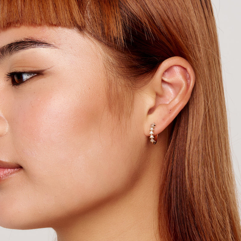 Gold Triangle Pattern Huggie Hoop Earrings
