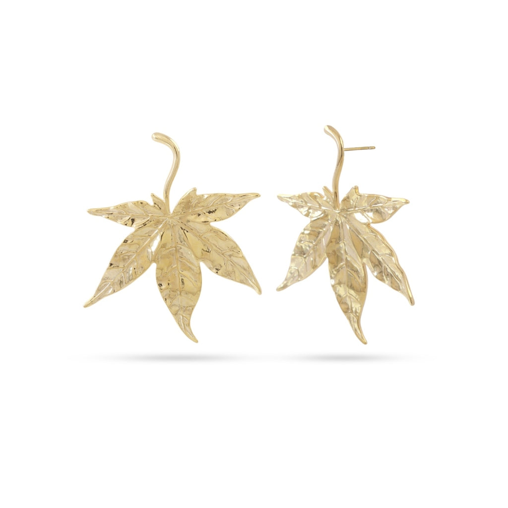 Gold Large Leaf Stud Earrings | Anartxy