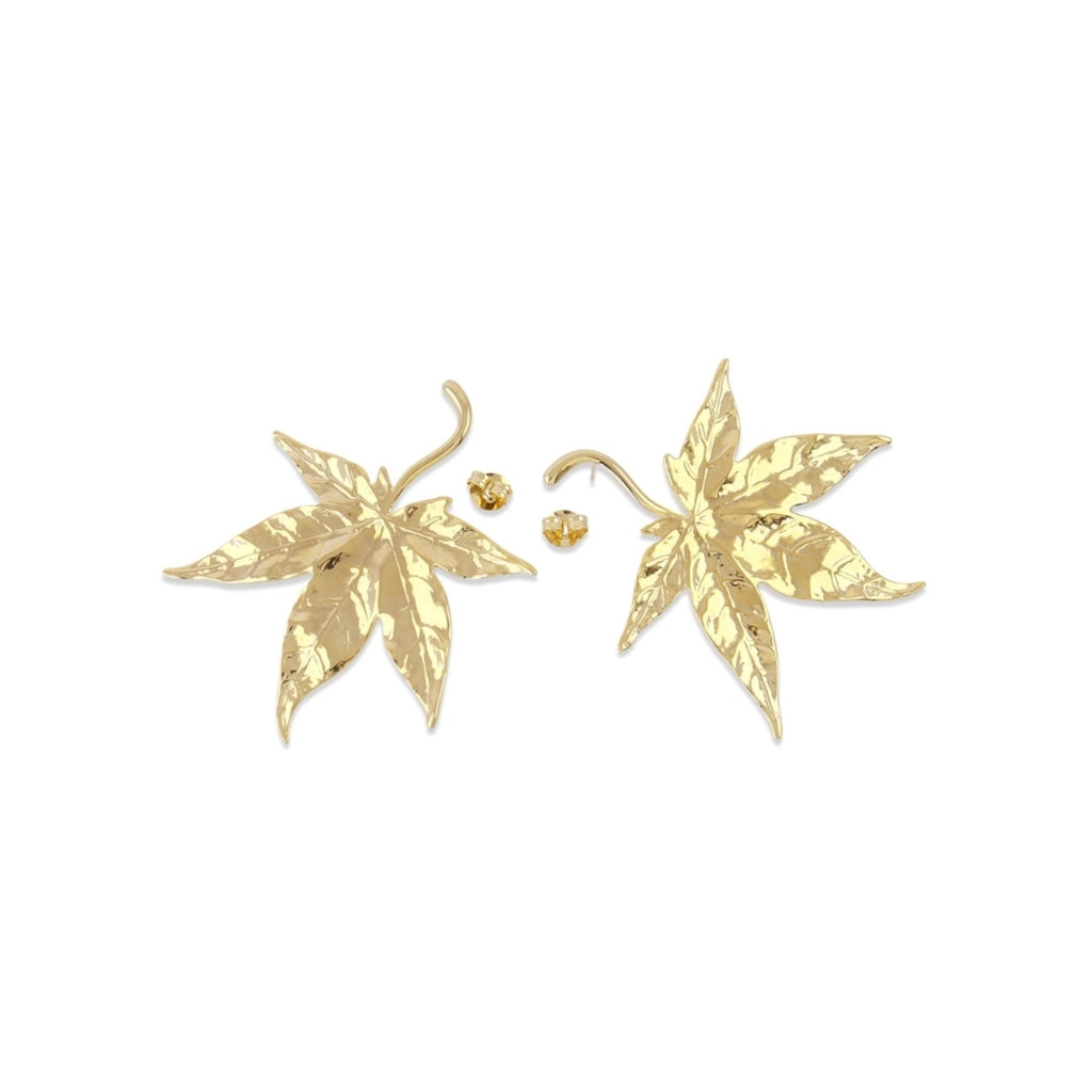 Gold Large Leaf Stud Earrings | Anartxy