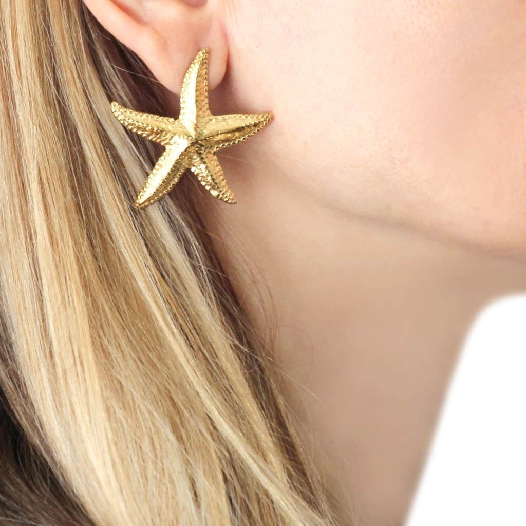 Gold Large Starfish Stud Earrings | Anartxy
