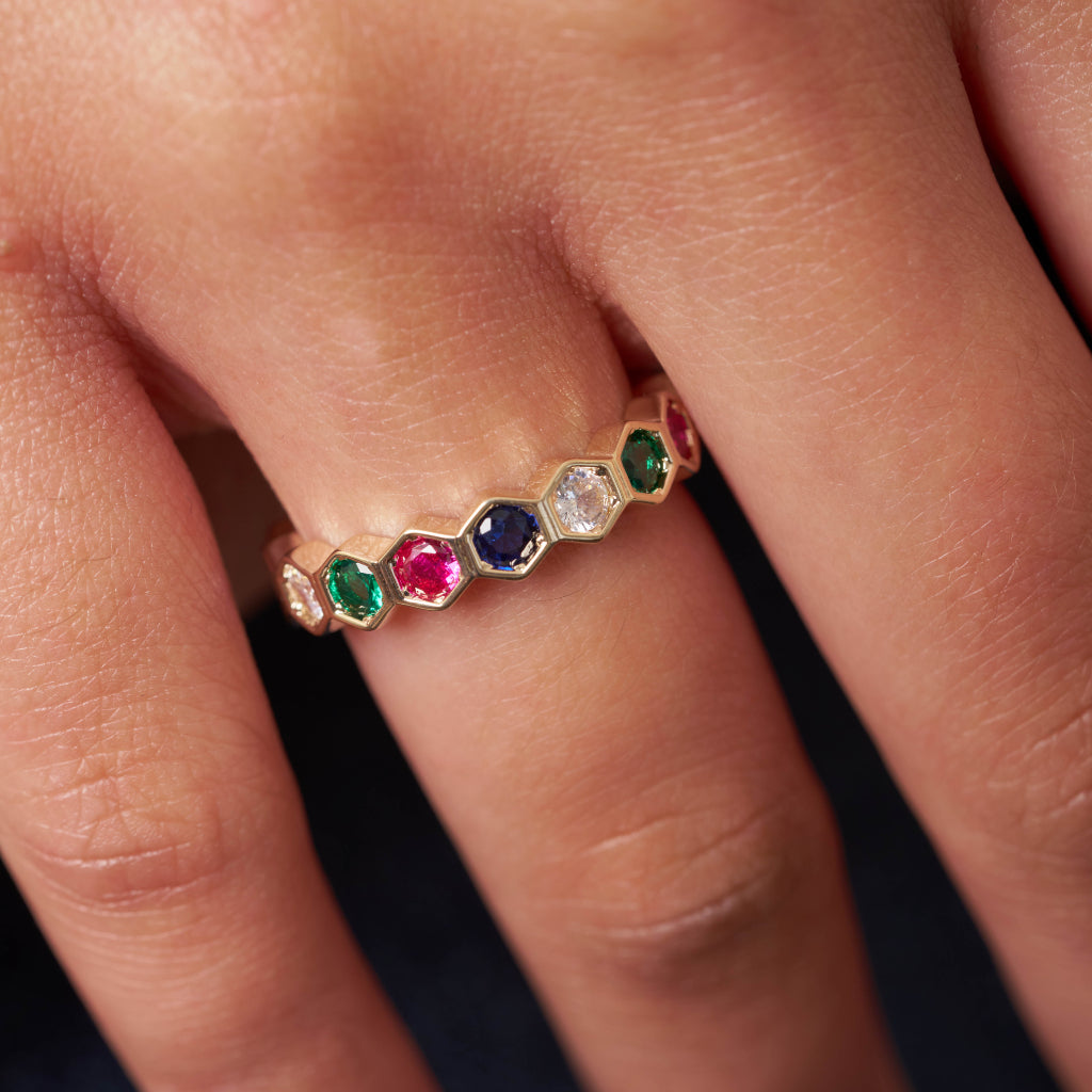Gold Multicolour Honeycomb Ring