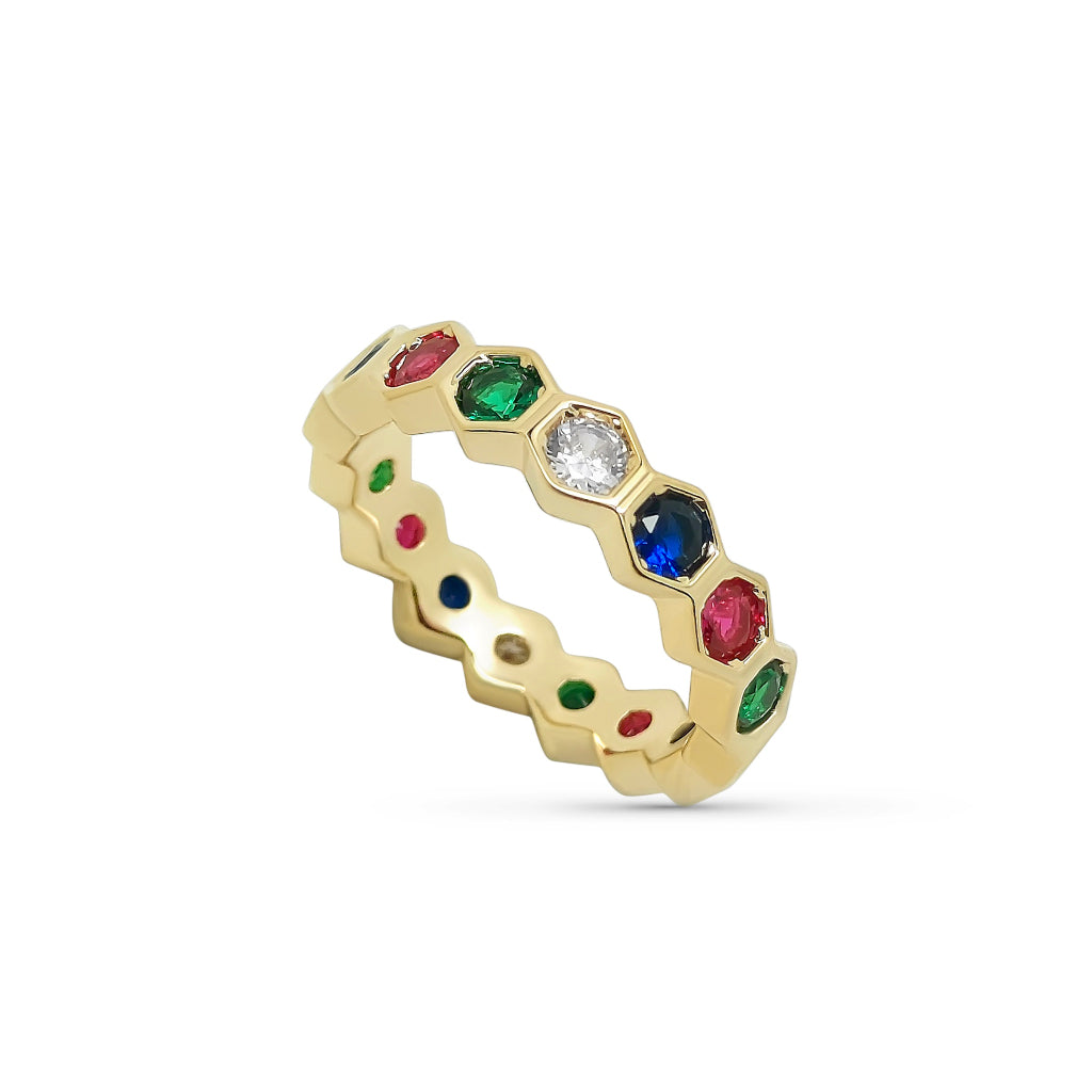 Gold Multicolour Honeycomb Ring
