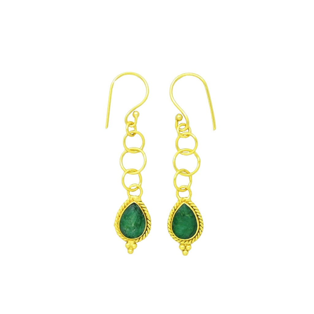 Gold Natural Stone Tear Drop Earrings | Vida | Noyre