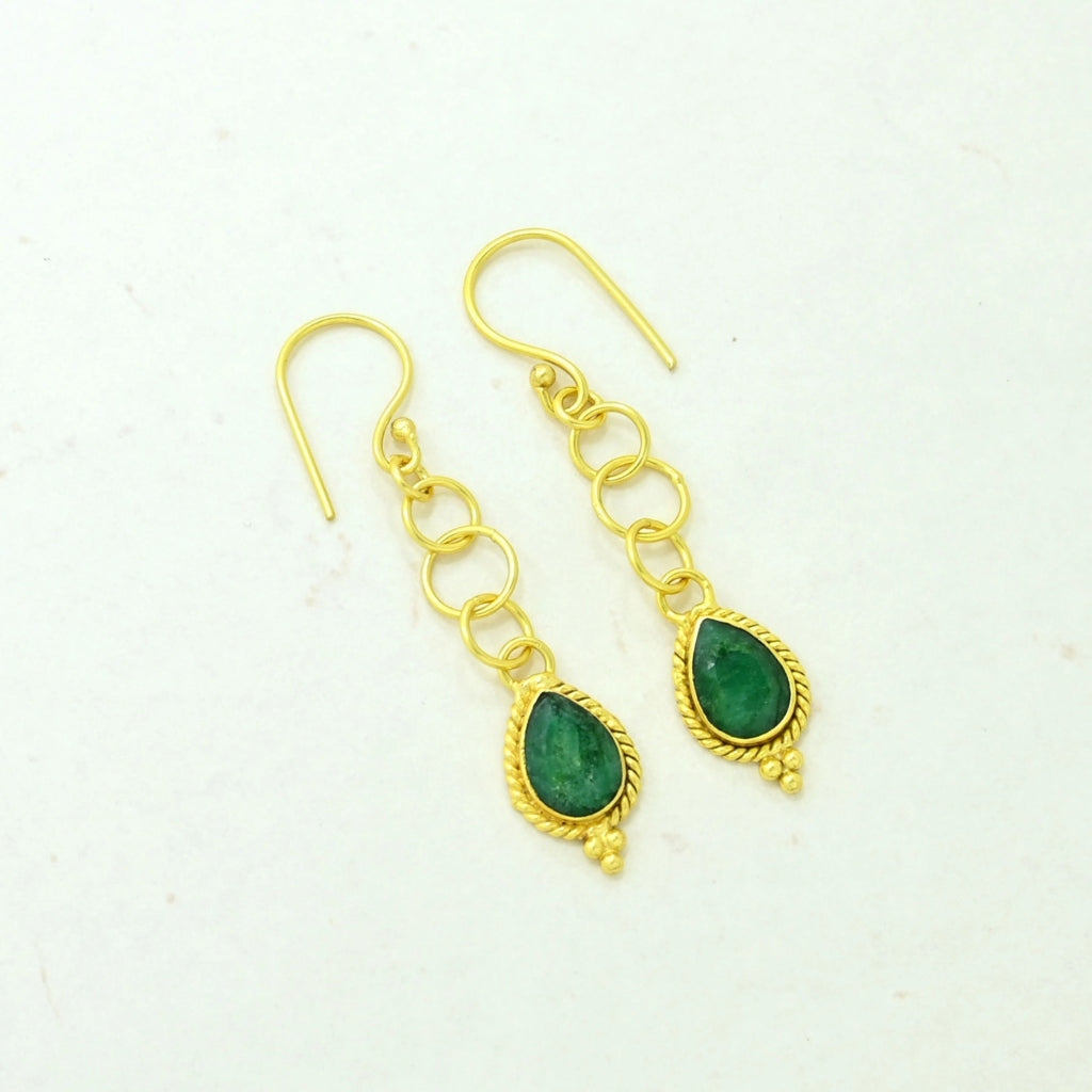 Gold Natural Stone Tear Drop Earrings | Vida | Noyre