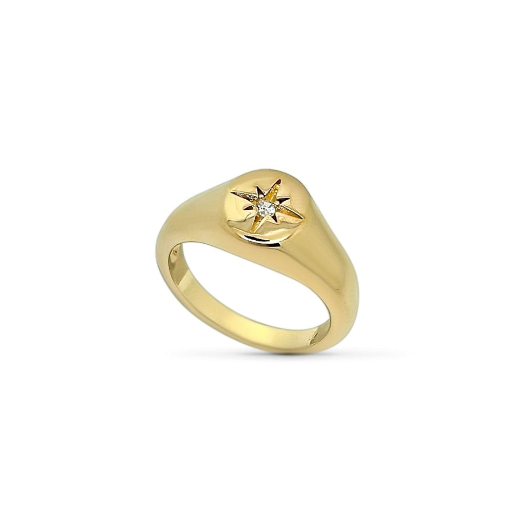 Gold North Star Signet Ring