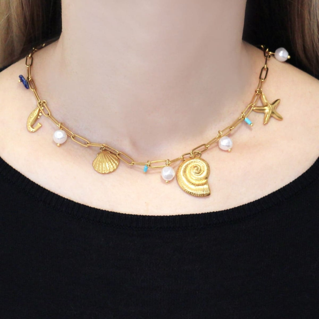 Gold Ocean Charm Necklace | Anartxy