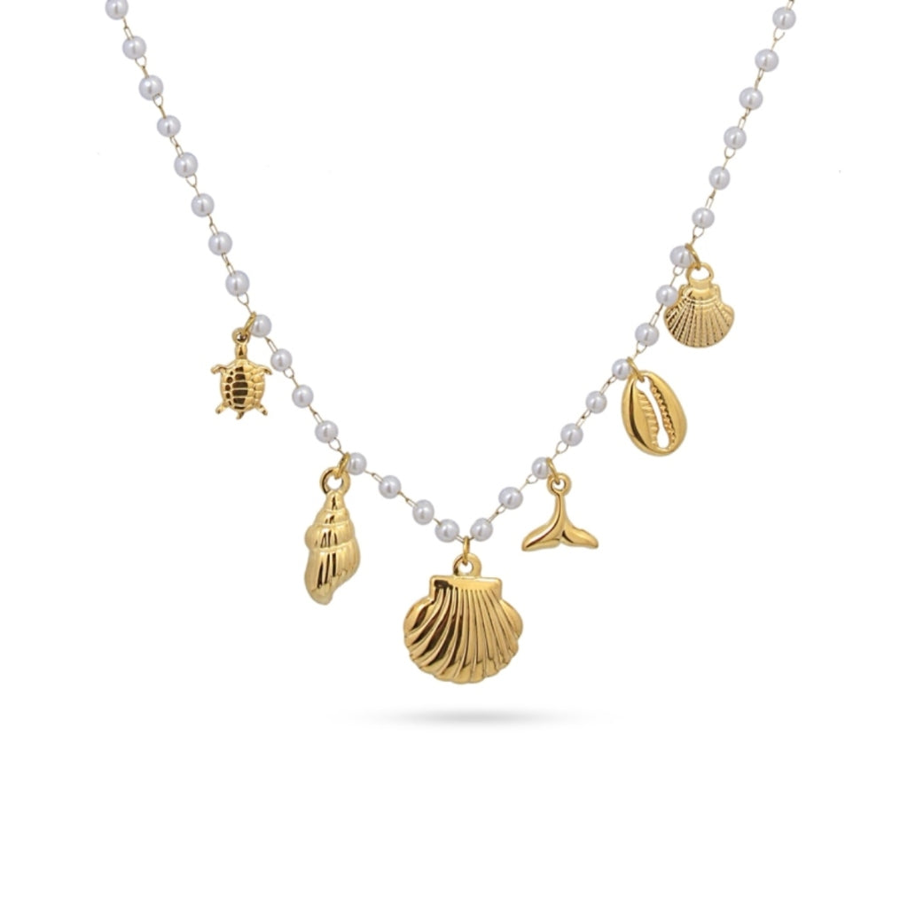 Gold Ocean Charm Pearl Necklace | Anartxy