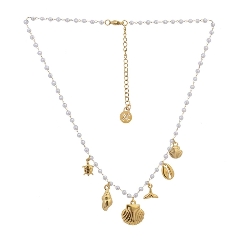 Gold Ocean Charm Pearl Necklace | Anartxy