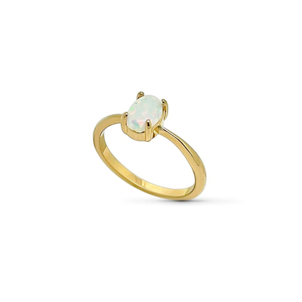 Gold Oval White Opal Ring | Lara