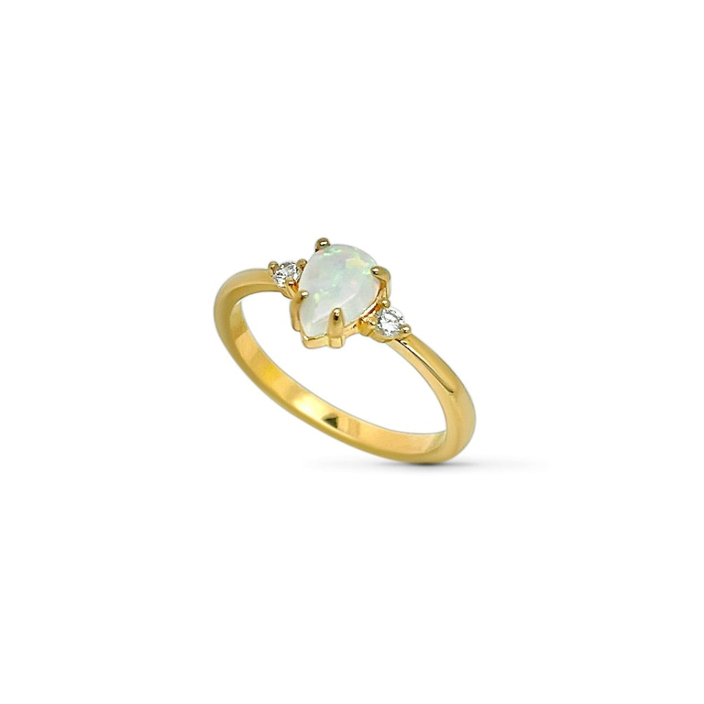 Gold Pear Cut White Opal Ring | Freya