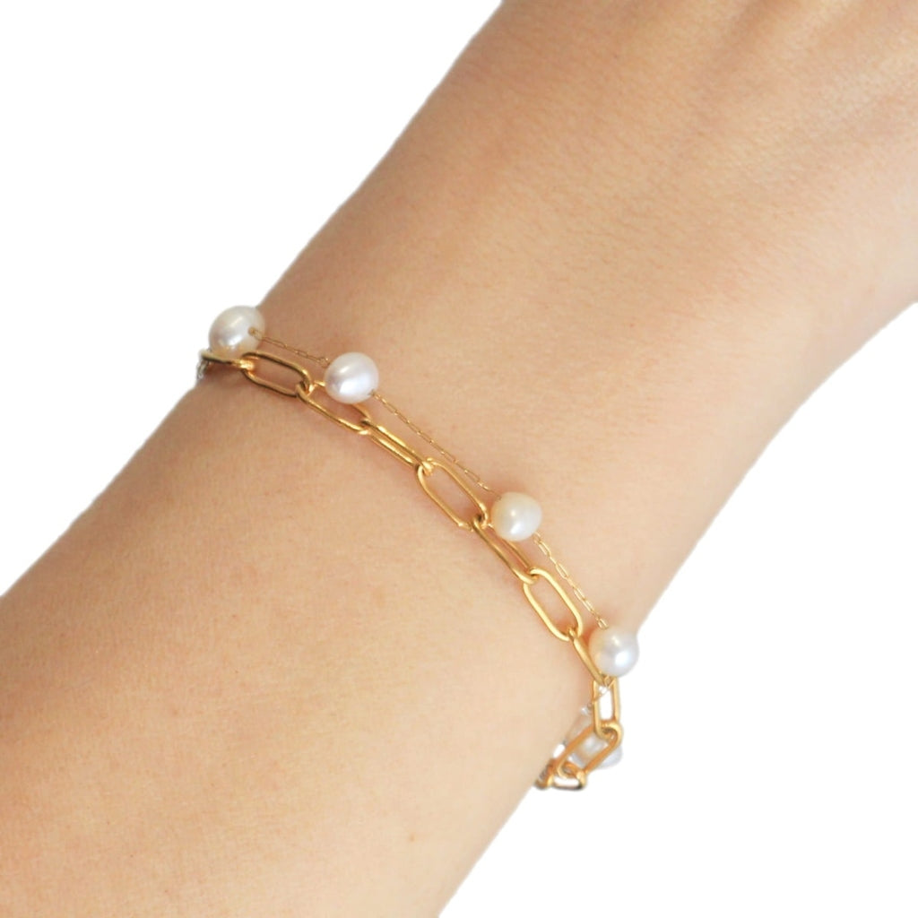 Gold Pearl Paperclip Bracelet | Anartxy