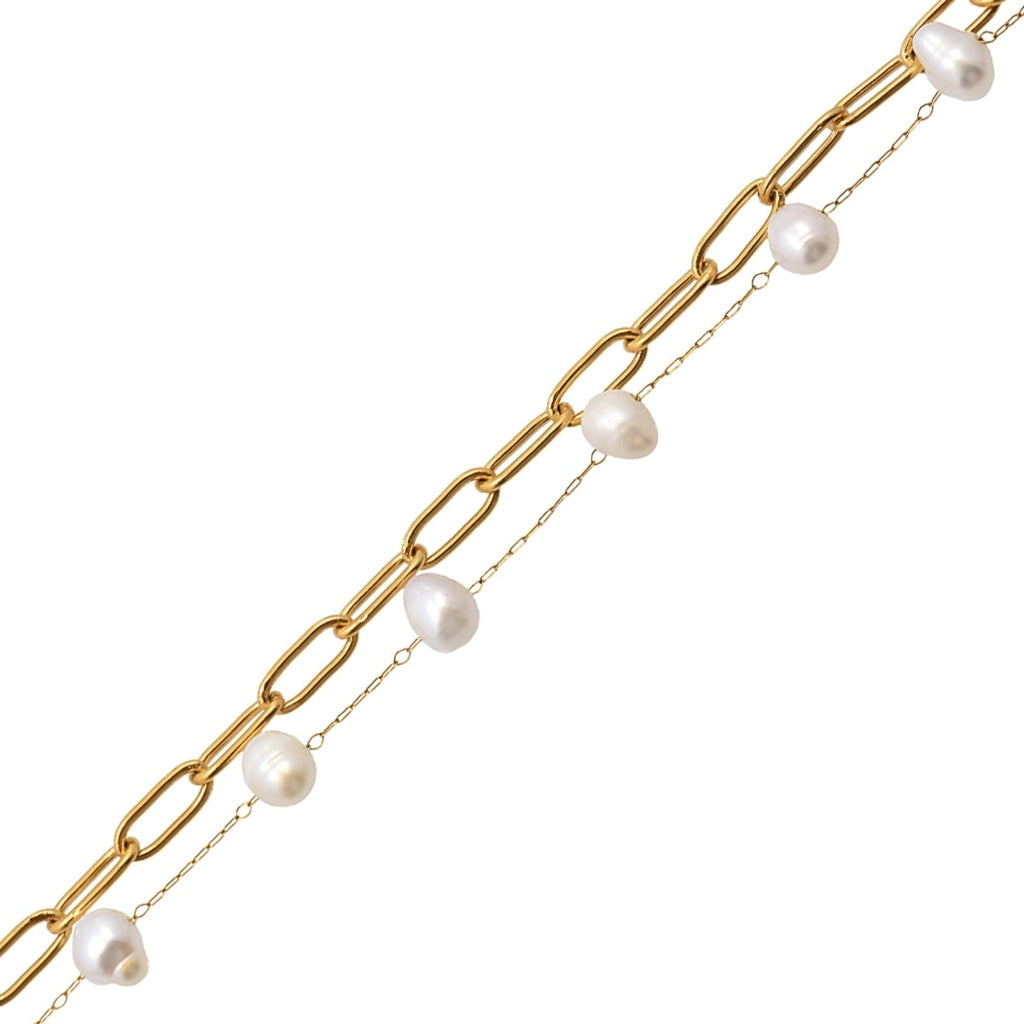 Gold Pearl Paperclip Bracelet | Anartxy