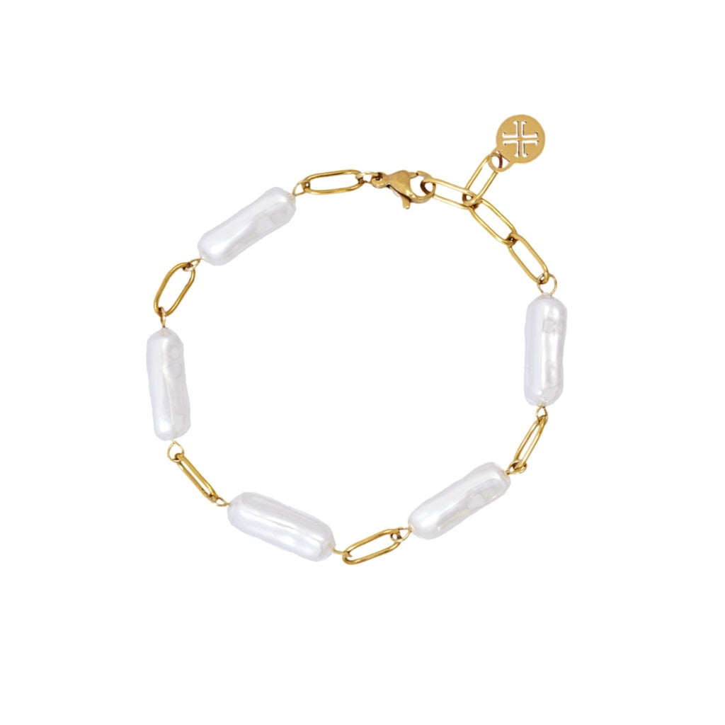 Gold Baroque Pearl & Paperclip Chain Bracelet | Anartxy