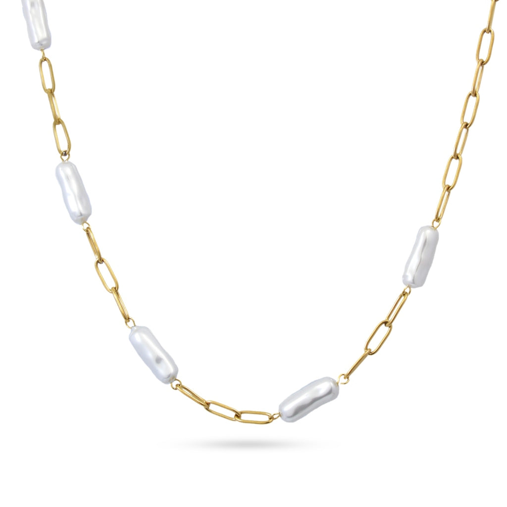 Gold Baroque Pearl & Paperclip Chain Necklace | Anartxy