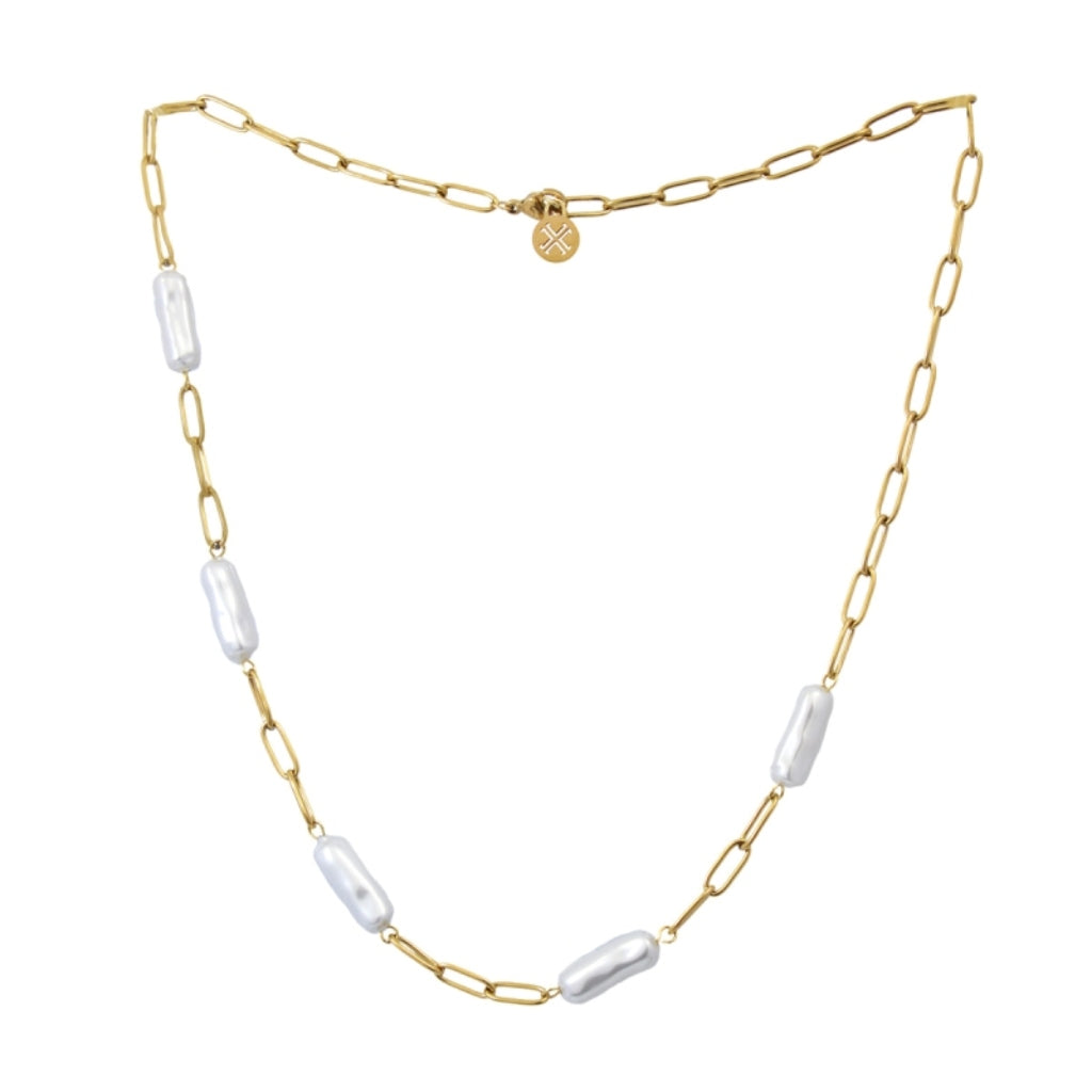 Gold Baroque Pearl & Paperclip Chain Necklace | Anartxy