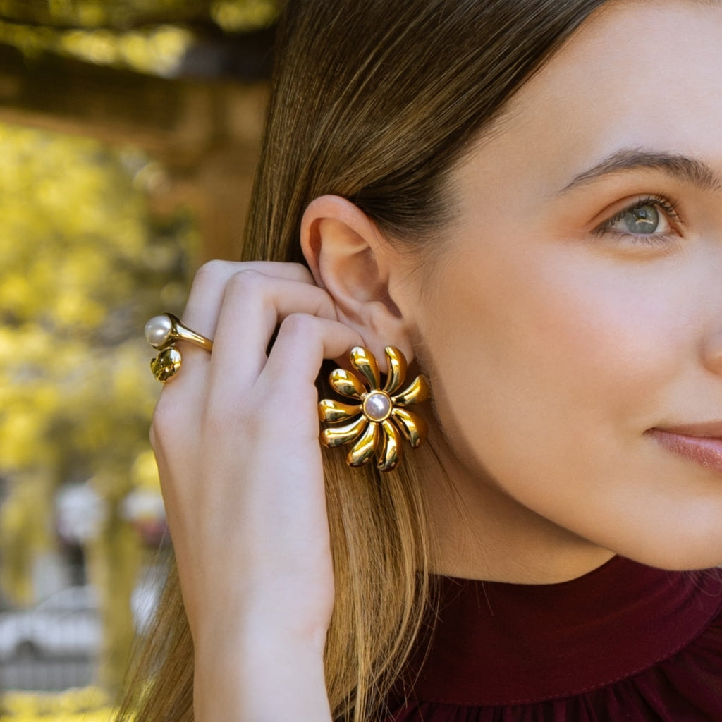Gold Pearl Split Ring | Anartxy