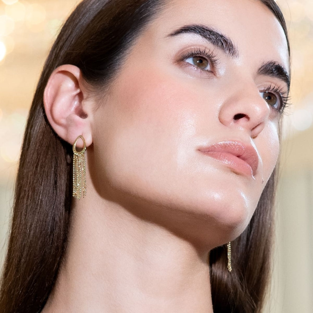 Gold Multi Strand Drop Stud Earrings | Anartxy