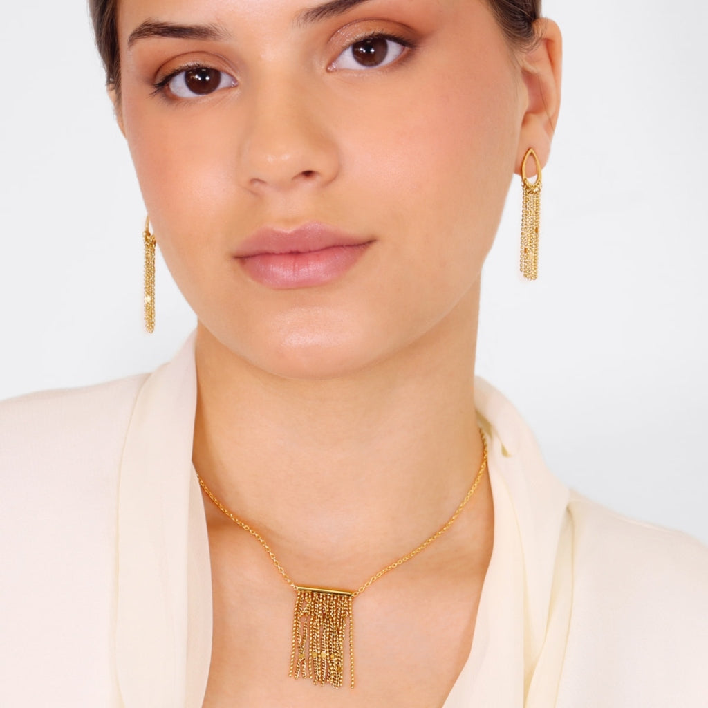 Gold Multi Strand Drop Stud Earrings | Anartxy