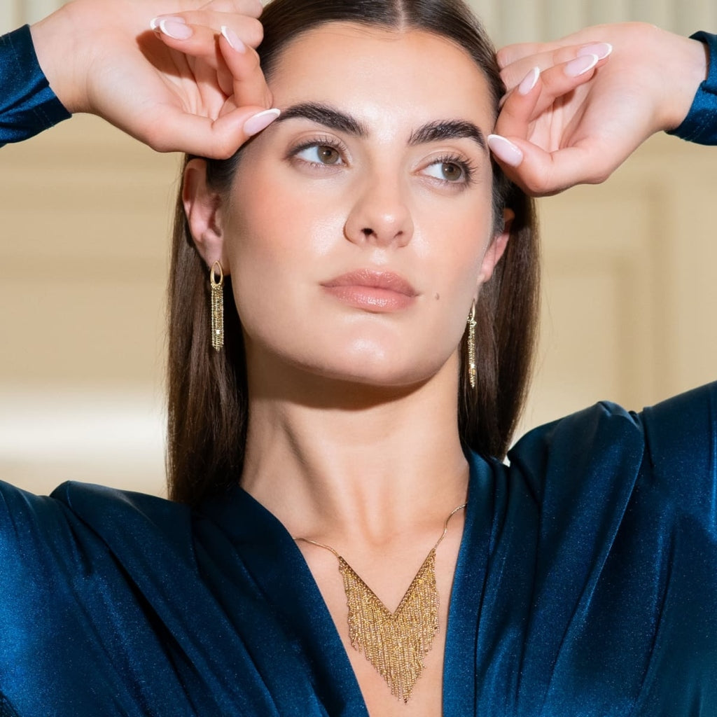 Gold Multi Strand Drop Stud Earrings | Anartxy