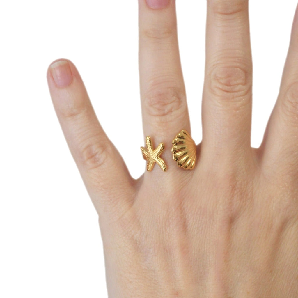 Gold Shell & Starfish Split Ring | Anartxy