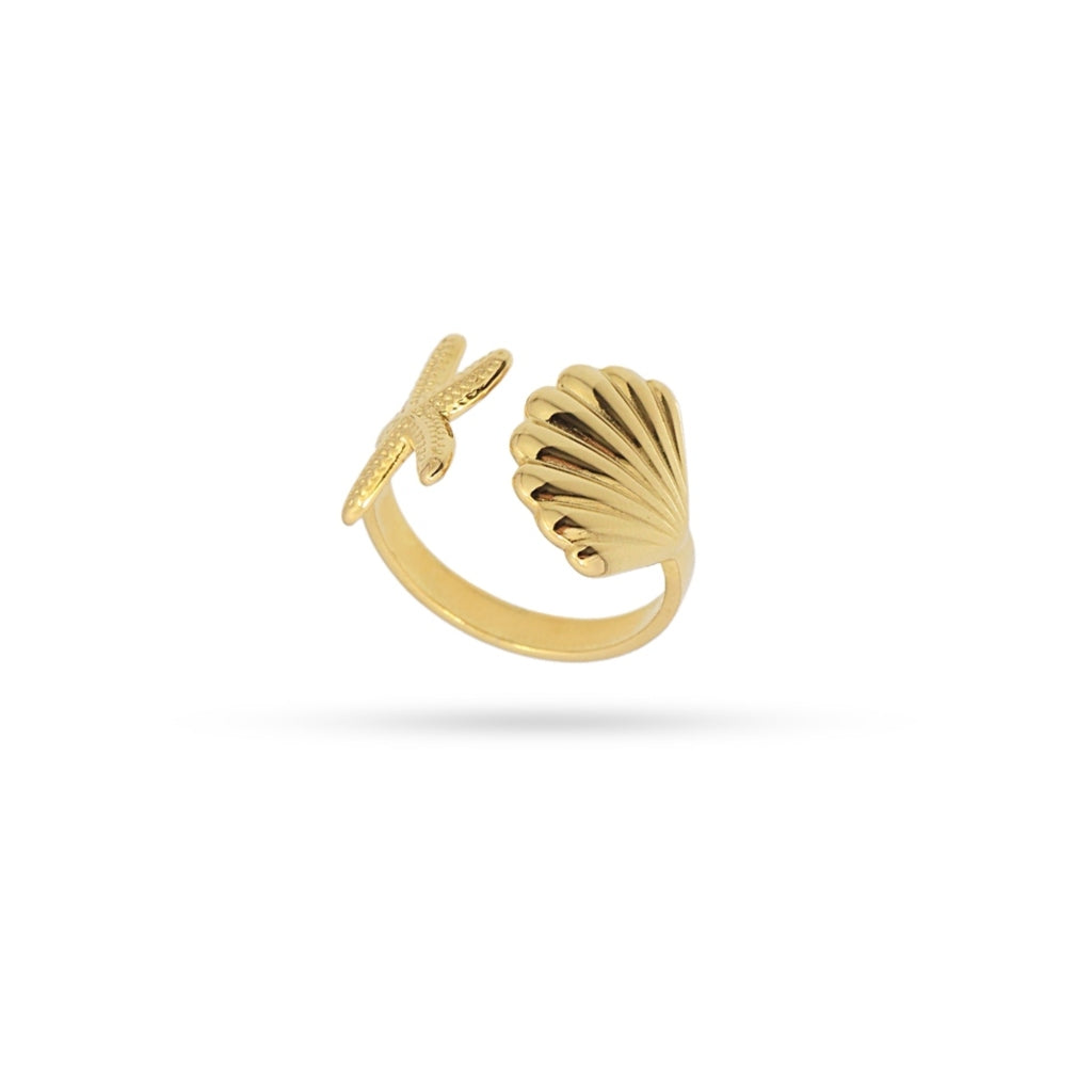 Gold Shell & Starfish Split Ring | Anartxy