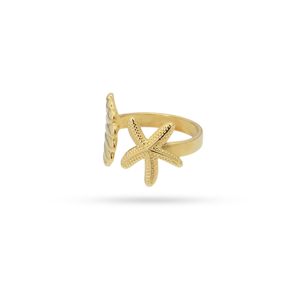 Gold Shell & Starfish Split Ring | Anartxy