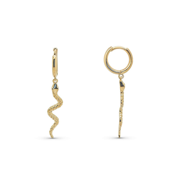 Gold Snake Charm Huggie Hoop Earrings | Thya