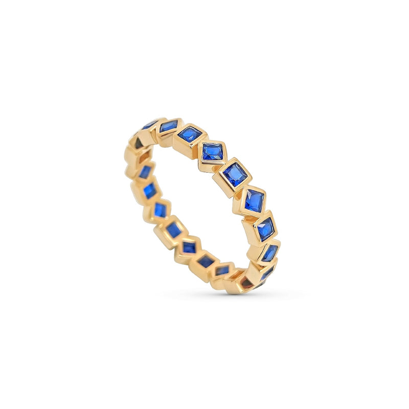 Gold Square Detail Ring Sapphire