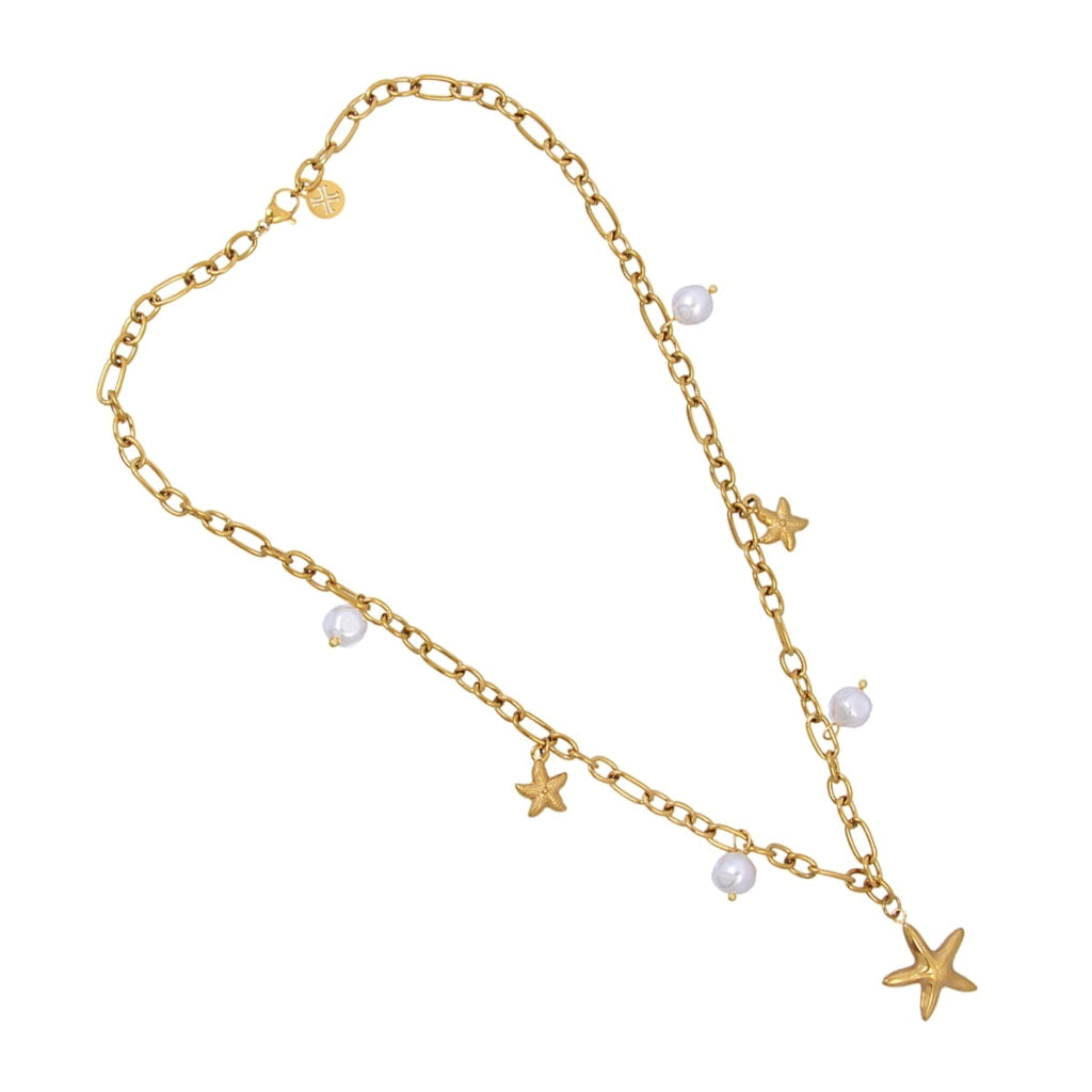 Gold Starfish & Pearl Charm Necklace | Anartxy