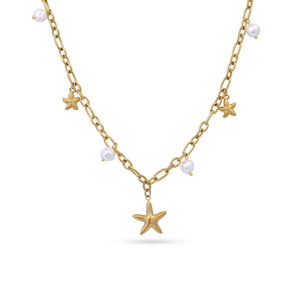 Gold Starfish & Pearl Charm Necklace | Anartxy