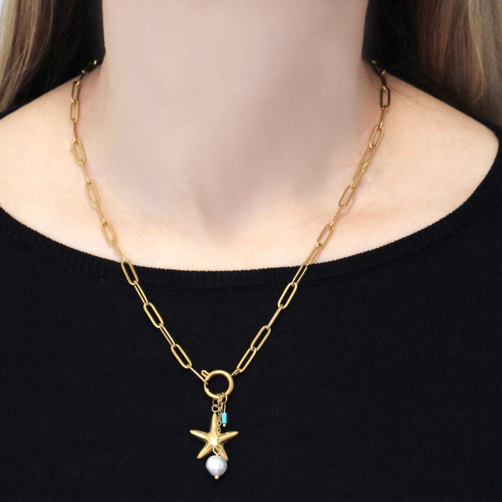 Gold Starfish & Pearl Necklace | Anartxy