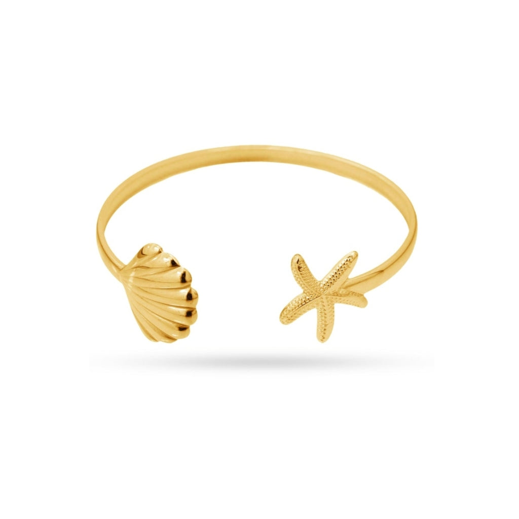 Gold Starfish & Shell Bangle Bracelet | Anartxy