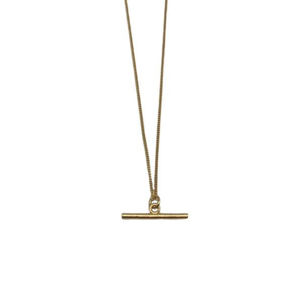 Gold T-Bar Necklace with Curb Chain