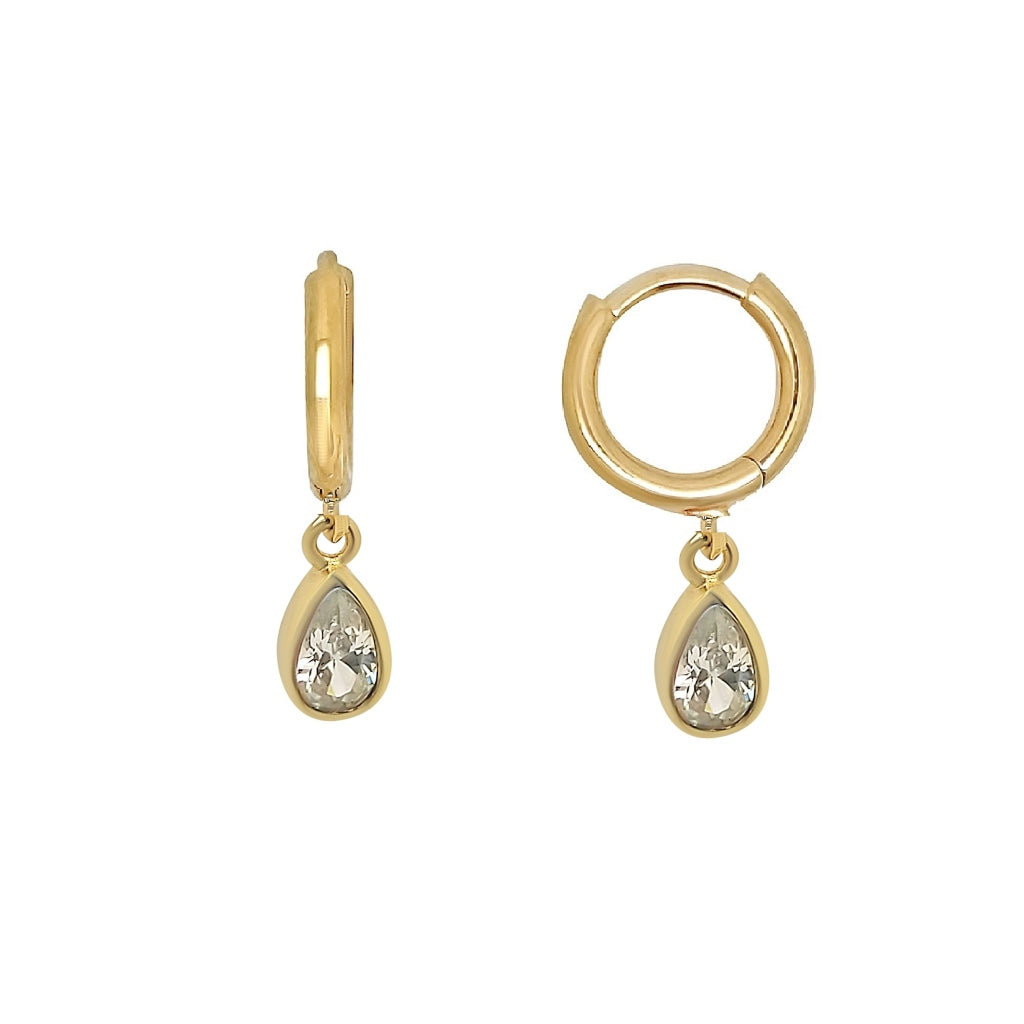 Gold Teardrop Charm Earrings Clear