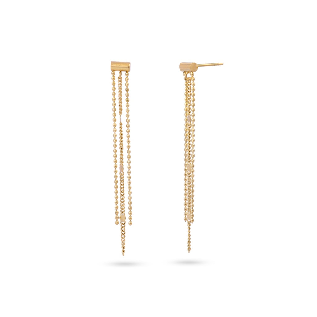 Gold Three Strand Drop Stud Earrings | Anartxy