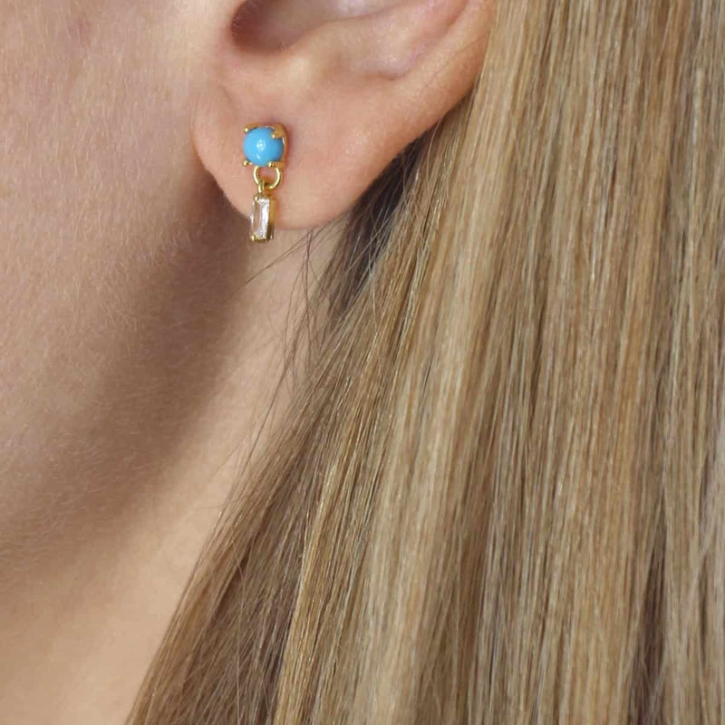Gold Turquoise Drop Ball Back Stud Earrings | Anartxy