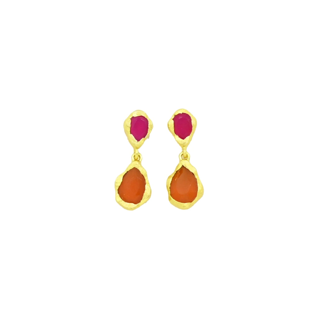 Gold Two Stone Drop Stud Earrings | Aveline | Noyre