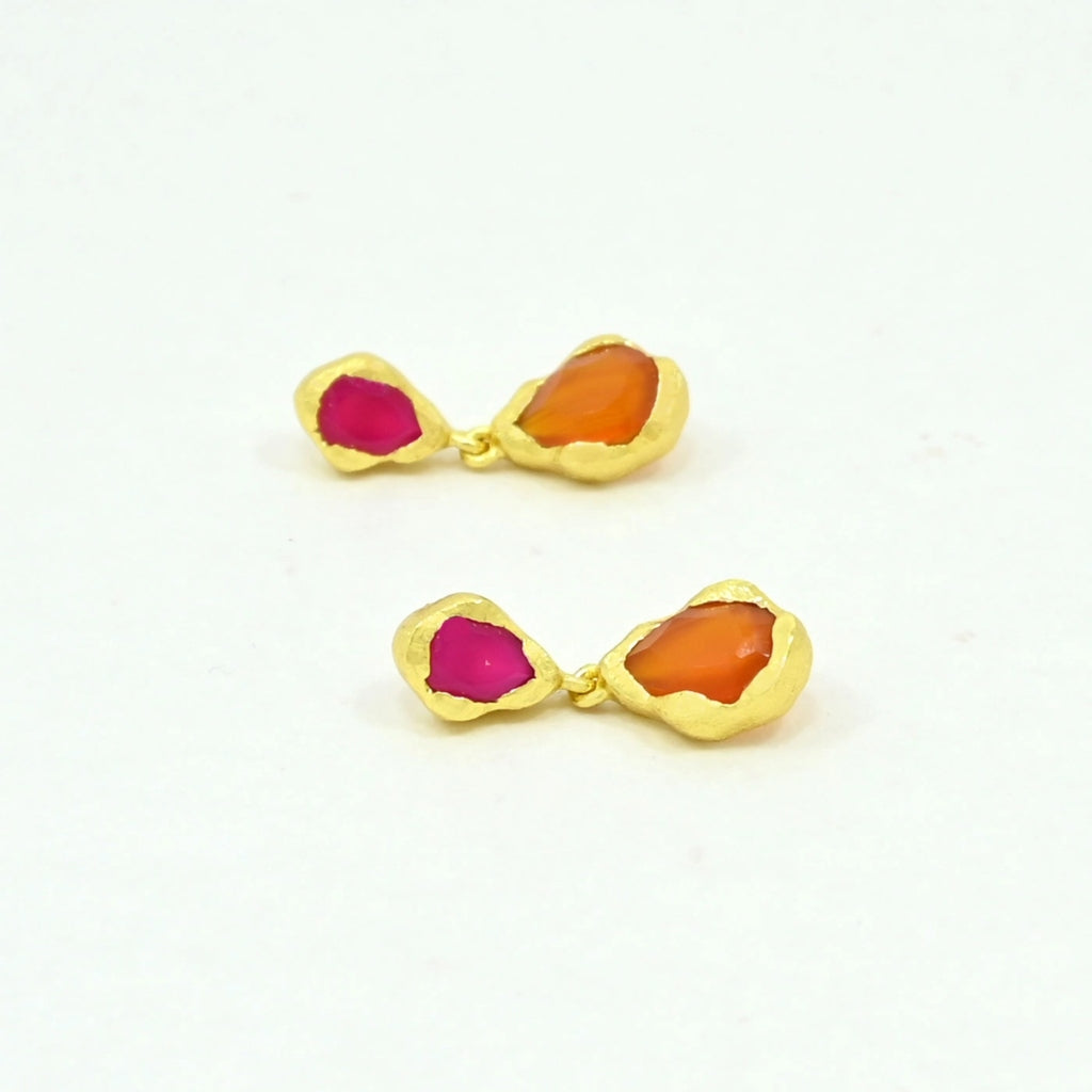 Gold Two Stone Drop Stud Earrings | Aveline | Noyre