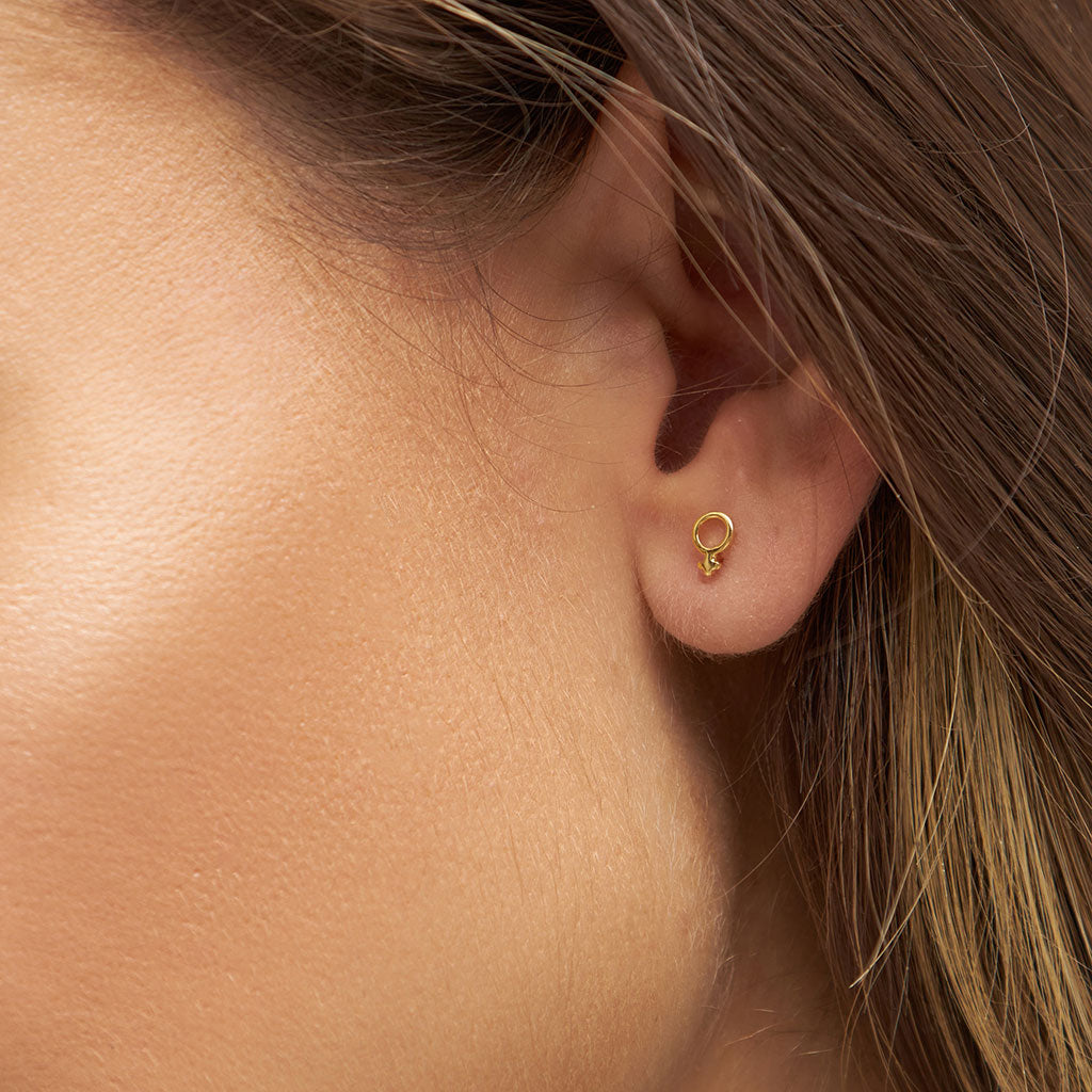 Gold Venus Symbol Single Stud Earring