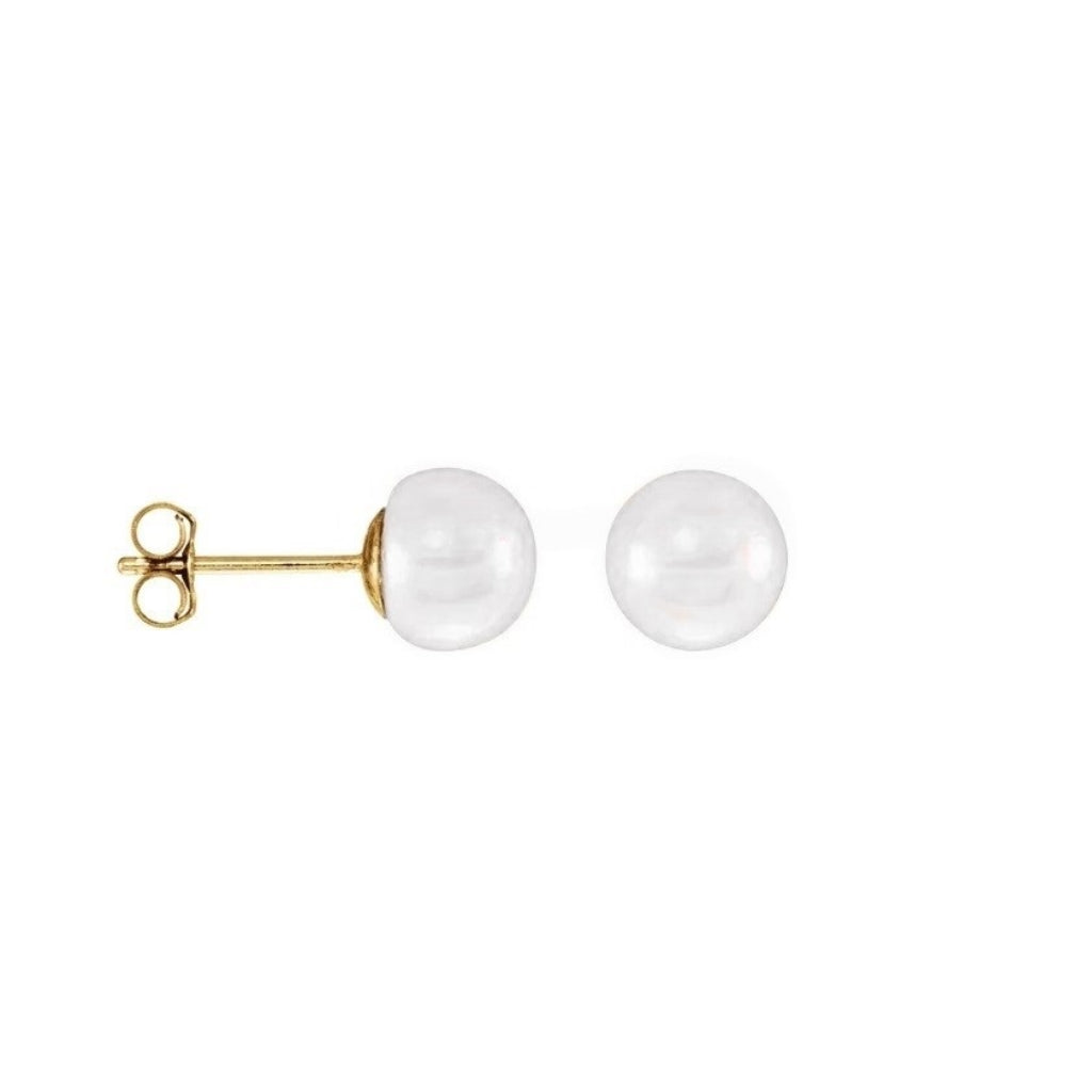 Gold Pearl Stud Earrings White