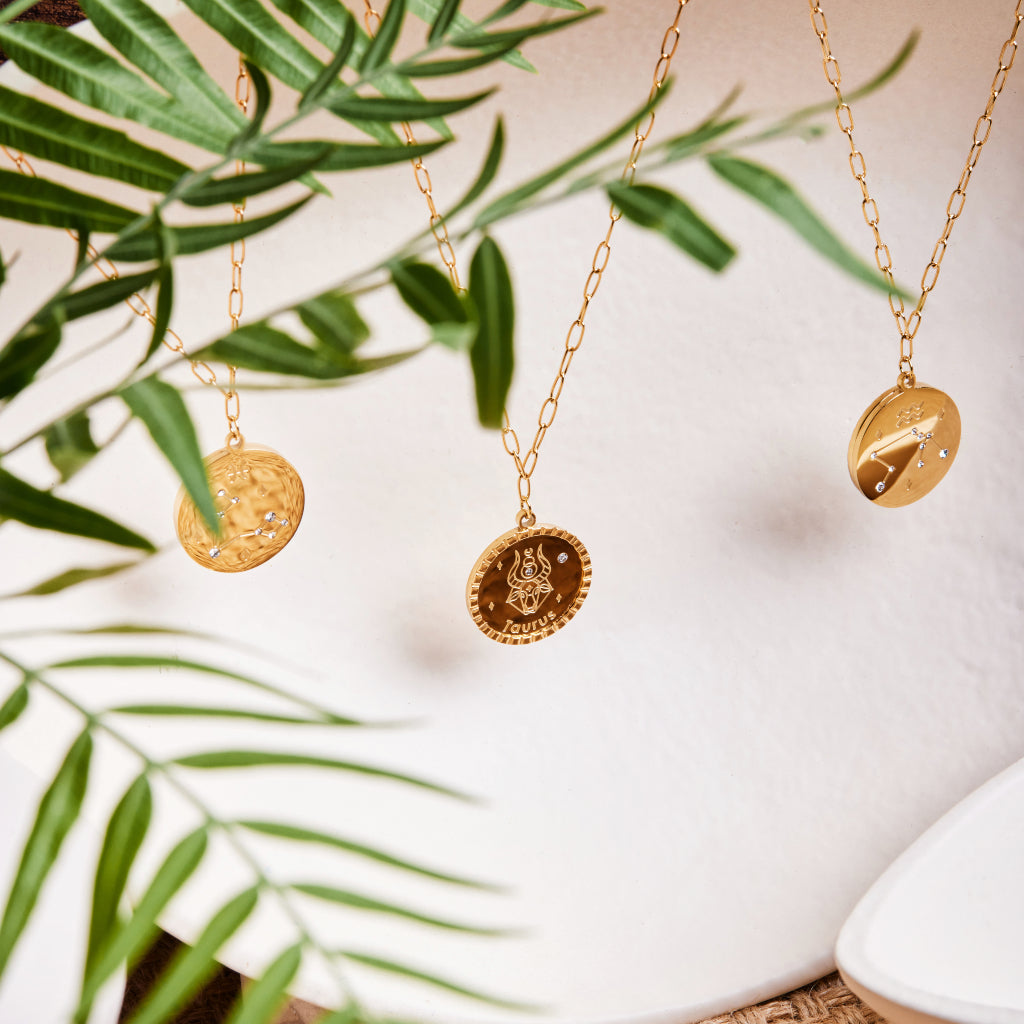 Gold Zodiac Circle Pendant Necklace