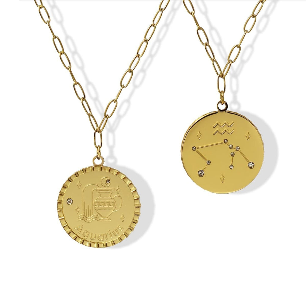 Gold Zodiac Circle Pendant Necklace