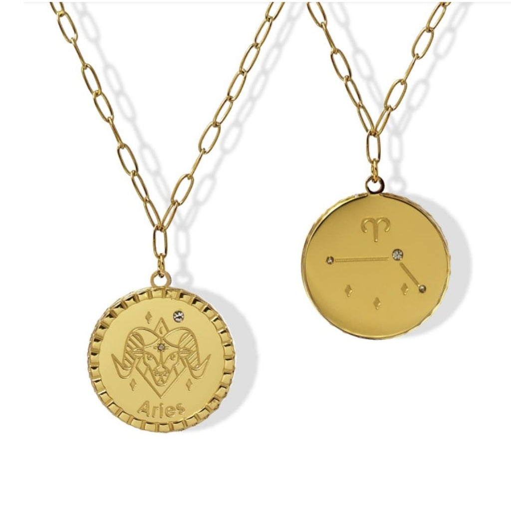 Gold Zodiac Circle Pendant Necklace