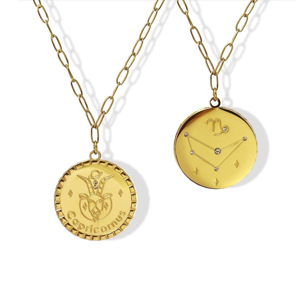 Gold Zodiac Circle Pendant Necklace