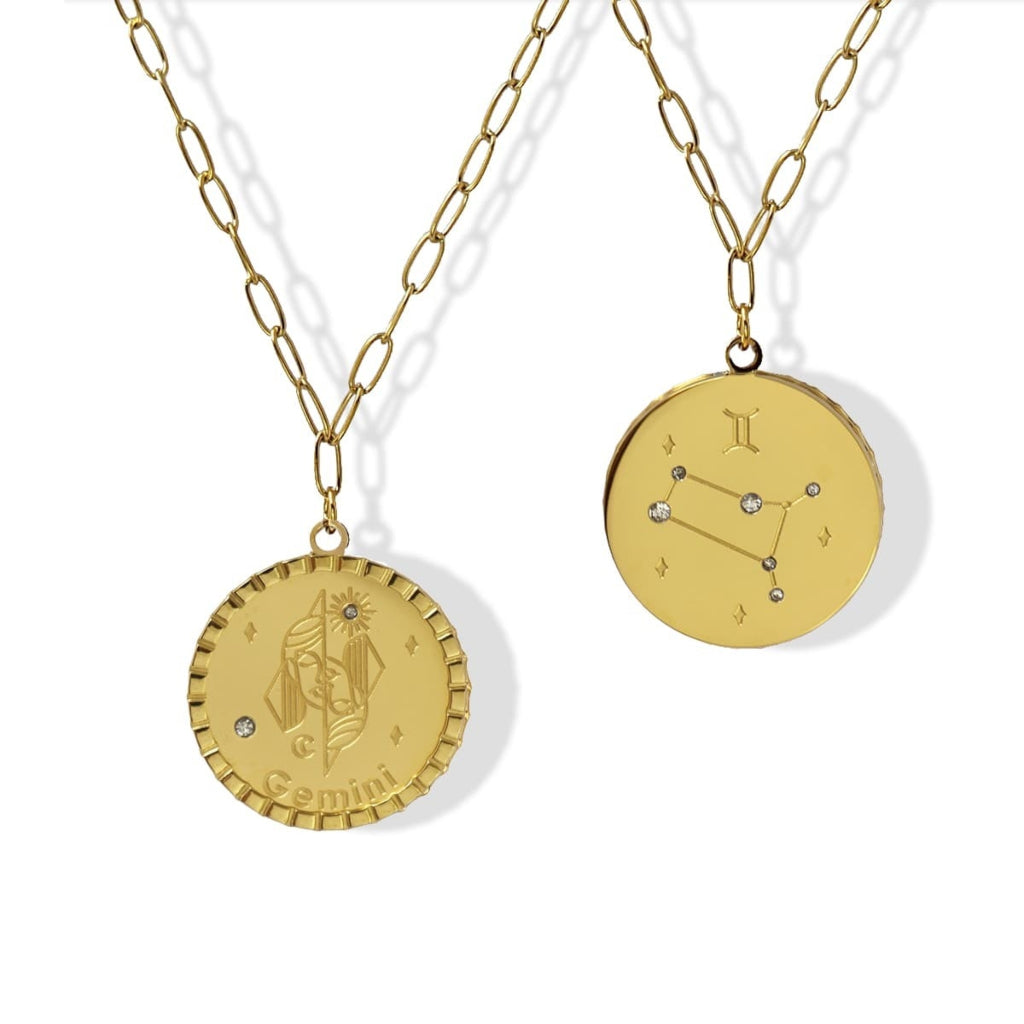 Gold Zodiac Circle Pendant Necklace