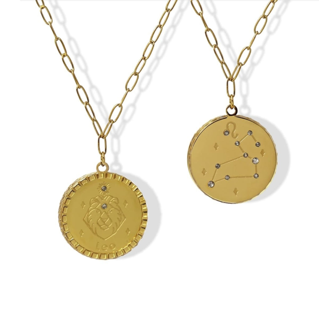 Gold Zodiac Circle Pendant Necklace