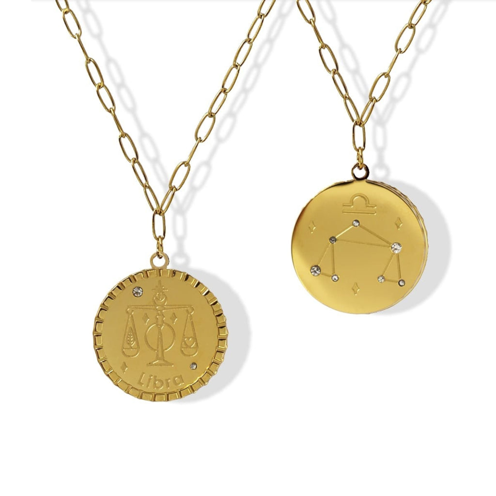 Gold Zodiac Circle Pendant Necklace