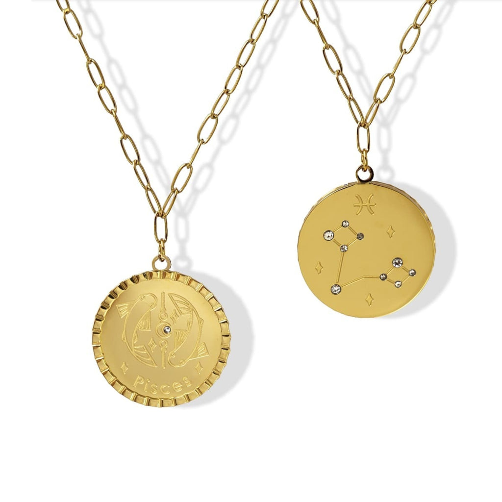 Gold Zodiac Circle Pendant Necklace