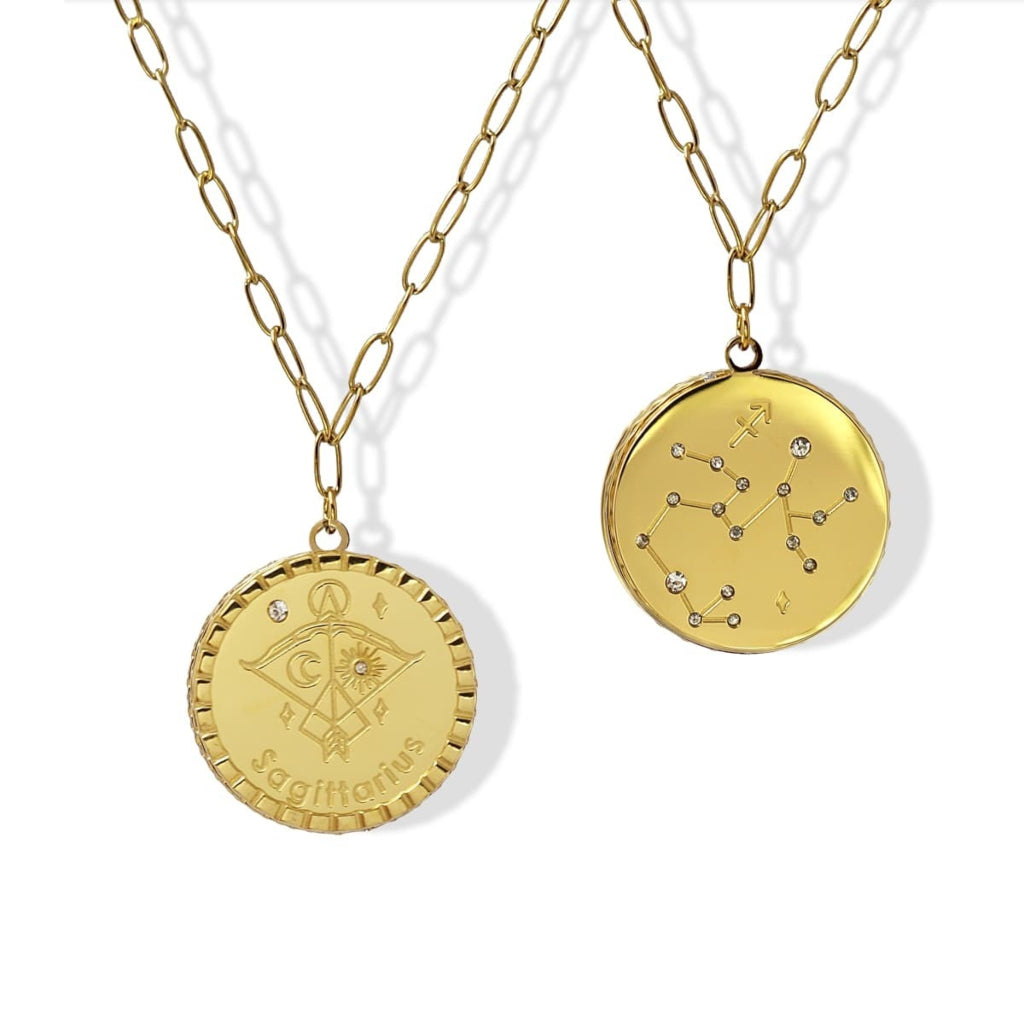 Gold Zodiac Circle Pendant Necklace